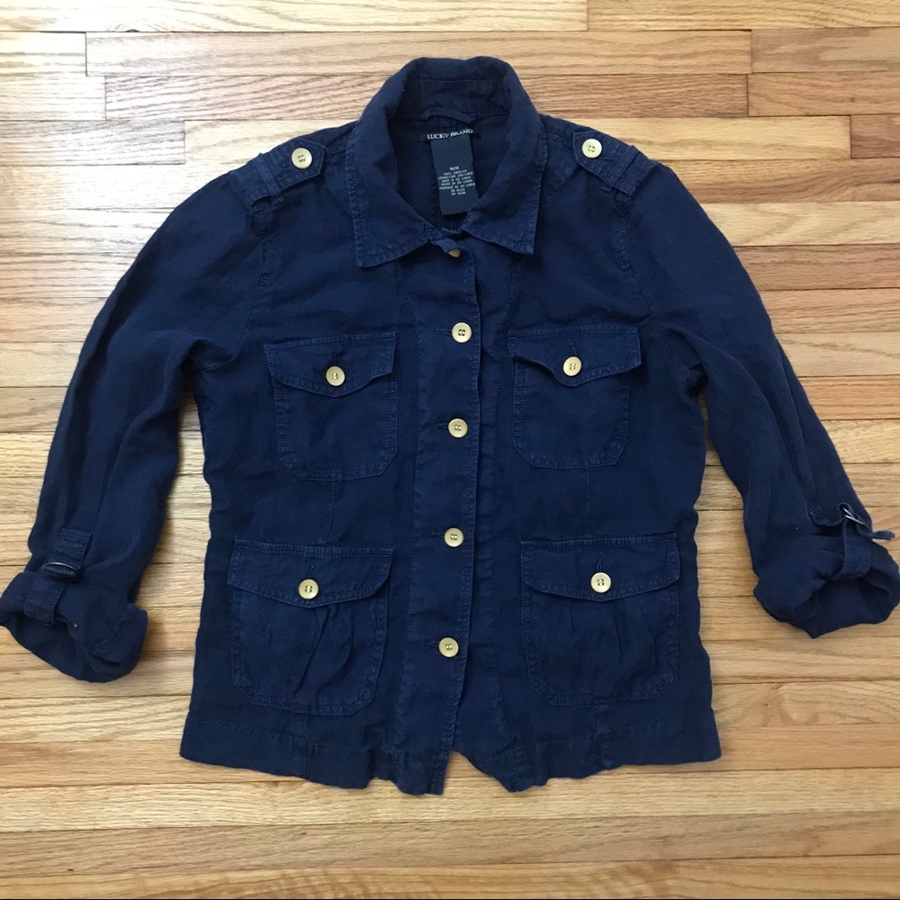 Lucky Brand Navy Linen Button-down Shirt